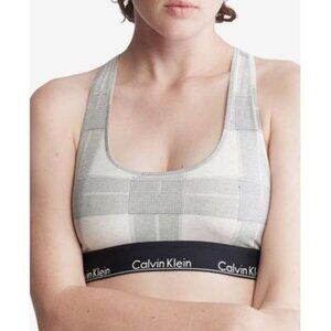 Calvin Klein Women'a Modern Cotton Unlined Bralette, Plaid Oatmeal, Size XS, NWT
